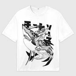 Мужская футболка оверсайз Человек-бензопила на акуле