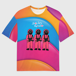 Футболка оверсайз мужская Игра в кальмара - красочный фон, цвет: 3D-принт