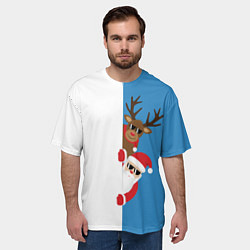Футболка оверсайз мужская Крутые Санта и Олень, цвет: 3D-принт — фото 2