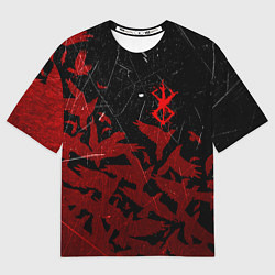 Футболка оверсайз мужская БЕРСЕРК КЛЕЙМО ЛОГО СТАЯ ВОРОН, RED CROW, цвет: 3D-принт