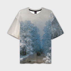 Мужская футболка оверсайз Зимний пейзаж картина маслом