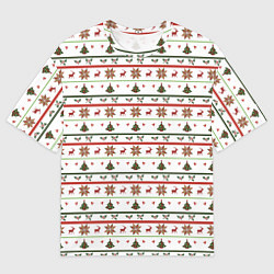 Футболка оверсайз мужская Узор новогодний Бело-красно-зеленый, цвет: 3D-принт