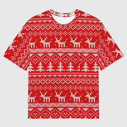 Футболка оверсайз мужская Новогодний узор с оленями и елкой, цвет: 3D-принт