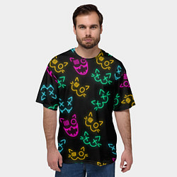 Футболка оверсайз мужская НЕОНОВЫЕ КОТИКИ NEON FACES CATS, цвет: 3D-принт — фото 2