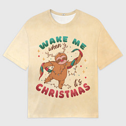 Футболка оверсайз мужская Новогодний ленивец, цвет: 3D-принт