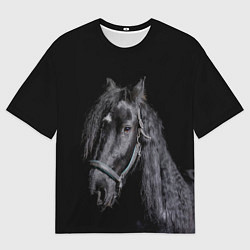 Футболка оверсайз мужская Лошадь на черном фоне, цвет: 3D-принт