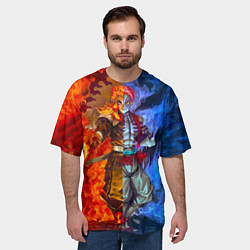 Футболка оверсайз мужская Аказа и Ренгоку противостояние клинок рассекающий, цвет: 3D-принт — фото 2