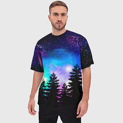 Футболка оверсайз мужская Космический лес, елки и звезды, цвет: 3D-принт — фото 2