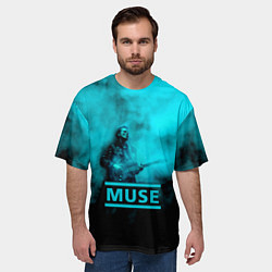 Футболка оверсайз мужская Мэттью Беллами бирюзовый туман Muse, цвет: 3D-принт — фото 2