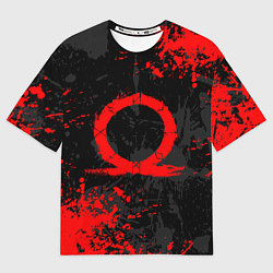 Футболка оверсайз мужская GOD OF WAR LOGO RED, БРЫЗГИ КРАСОК, цвет: 3D-принт