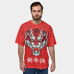 Футболка оверсайз мужская Красный тигр - дракон, цвет: 3D-принт — фото 2