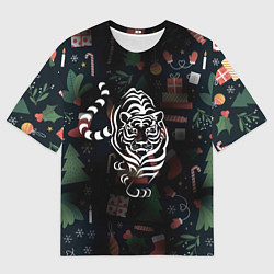 Футболка оверсайз мужская Новый год 2022 тигр, цвет: 3D-принт
