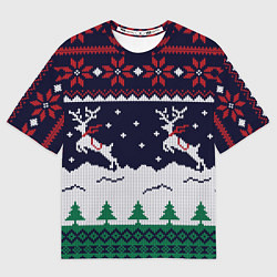 Футболка оверсайз мужская СВИТЕР С ОЛЕНЯМИ DEER SWEATER, цвет: 3D-принт