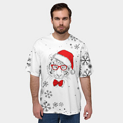 Футболка оверсайз мужская Новогодний тигр летящие снежинки, цвет: 3D-принт — фото 2