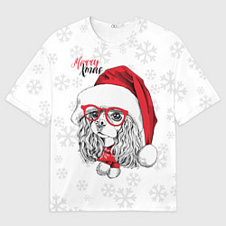 Мужская футболка оверсайз Happy Christmas: кокер спаниель