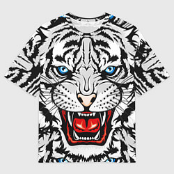 Футболка оверсайз мужская БЕЛЫЙ ТИГР СИМВОЛ НОВОГО ГОДА 2022 WHITE TIGER, цвет: 3D-принт