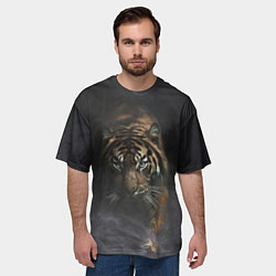 Футболка оверсайз мужская Тигр в тумане, цвет: 3D-принт — фото 2