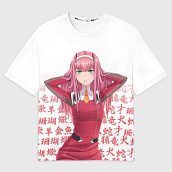 Футболка оверсайз мужская 02 ZERO TWO DARLING IN THE FRANXX ИЕРОГЛИФЫ, цвет: 3D-принт