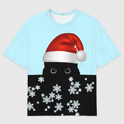 Мужская футболка оверсайз Новогодний Кот со снежинками