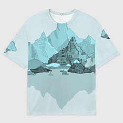 Мужская футболка оверсайз Голубой горный пейзаж с темно-серыми тенями