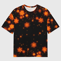 Футболка оверсайз мужская ОГНЕННЫЕ НОВОГОДНИЕ СНЕЖИНКИ НЕОН, цвет: 3D-принт