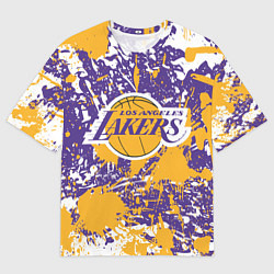 Футболка оверсайз мужская LAKERS ФИРМЕННЫЕ ЦВЕТА БРЫЗГИ КРАСОК LA, цвет: 3D-принт
