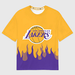 Футболка оверсайз мужская LA LAKERS NBA FIRE ЛЕЙКЕРС ОГОНЬ, цвет: 3D-принт