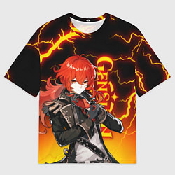 Мужская футболка оверсайз GENSHIN IMPACT ДИЛЮК, МОЛНИИ FLASH