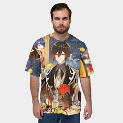 Футболка оверсайз мужская НОВЫЙ ГОД В ГЕНШИН ИМПАКТ, ЗАСТОЛЬЕ, цвет: 3D-принт — фото 2