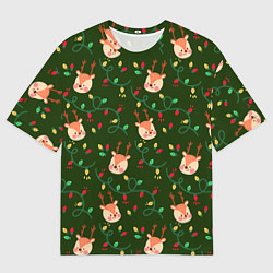 Футболка оверсайз мужская НОВОГОДНИЙ ОЛЕНЬ GREEN, цвет: 3D-принт