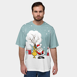 Футболка оверсайз мужская Деревенский Новый Год Дед Мороз и Олень, цвет: 3D-принт — фото 2