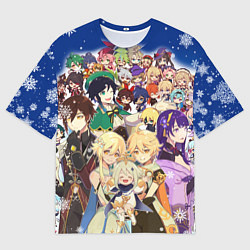 Мужская футболка оверсайз НОВЫЙ ГОД В ГЕНШИН ИМПАКТ, ВСЕ ГЕРОИ ИГРЫ