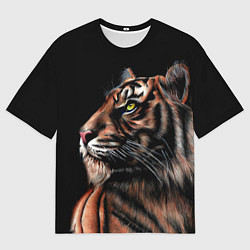 Футболка оверсайз мужская Тигр в Темноте Взгляд Вверх, цвет: 3D-принт