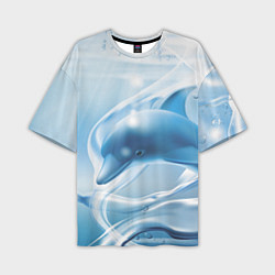 Мужская футболка оверсайз Дельфин в лазурном океане