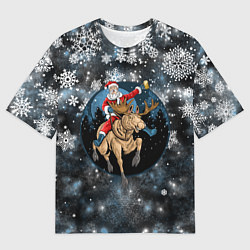 Мужская футболка оверсайз Санта на олене Новый год 2022