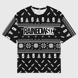 Футболка оверсайз мужская ЧЁРНЫЙ СВИТЕР RAINBOW SIX SIEGE НОВОГОДНИЙ 2022, цвет: 3D-принт