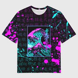 Футболка оверсайз мужская НЕОНОВЫЕ ВОЛНЫ НЕОН ЯПОНИЯ КАНАГАВА, цвет: 3D-принт