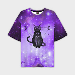 Мужская футболка оверсайз Космическая черная кошка