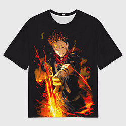 Мужская футболка оверсайз Сукуна стреляет пламенем Магическая битва