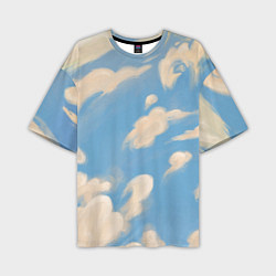 Мужская футболка оверсайз Рисунок голубого неба с облаками маслом