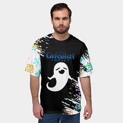 Футболка оверсайз мужская Электро стихия Геншин Ху Тао, цвет: 3D-принт — фото 2