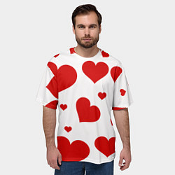 Футболка оверсайз мужская Красные сердечки Heart, цвет: 3D-принт — фото 2