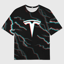 Мужская футболка оверсайз Tesla Glitch молнии