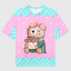 Мужская футболка оверсайз Мишка с подарками день влюбленных