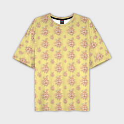 Мужская футболка оверсайз Розовые пионы на желтом фоне