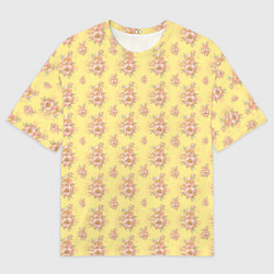 Футболка оверсайз мужская Розовые пионы на желтом фоне, цвет: 3D-принт