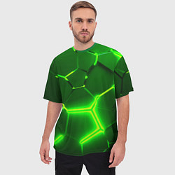 Футболка оверсайз мужская 3D ПЛИТЫ НЕОН NEON GREEN HEXAGON РАЗЛОМ, цвет: 3D-принт — фото 2