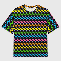 Мужская футболка оверсайз Разноцветные волнистые линии