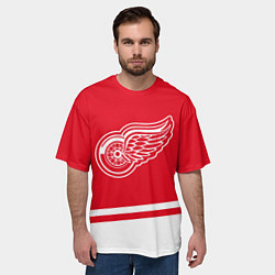 Футболка оверсайз мужская Detroit Red Wings, Детройт Ред Уингз Диагональные, цвет: 3D-принт — фото 2
