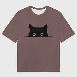 Футболка оверсайз мужская Черная кошка выглядывает из укрытия, цвет: 3D-принт